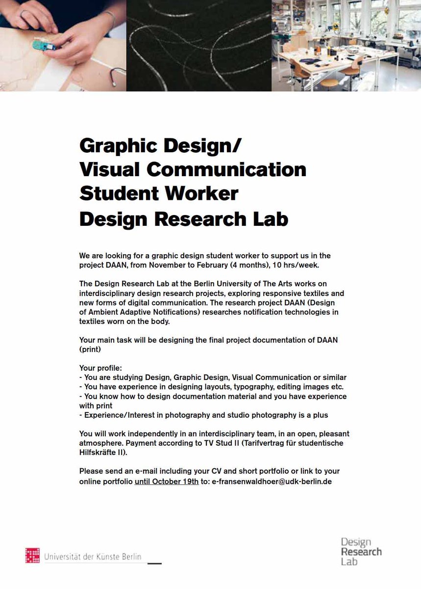 Design Research Lab On Twitter Job Opportunity For Student