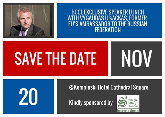 BCCLithuania's tweet photo. SAVE THE DATE for BCC Exclusive Speaker Lunch with @Usackas_V on November 20 @Kempinski Cathedral Square Vilnius. https://t.co/OkPXvd36IS