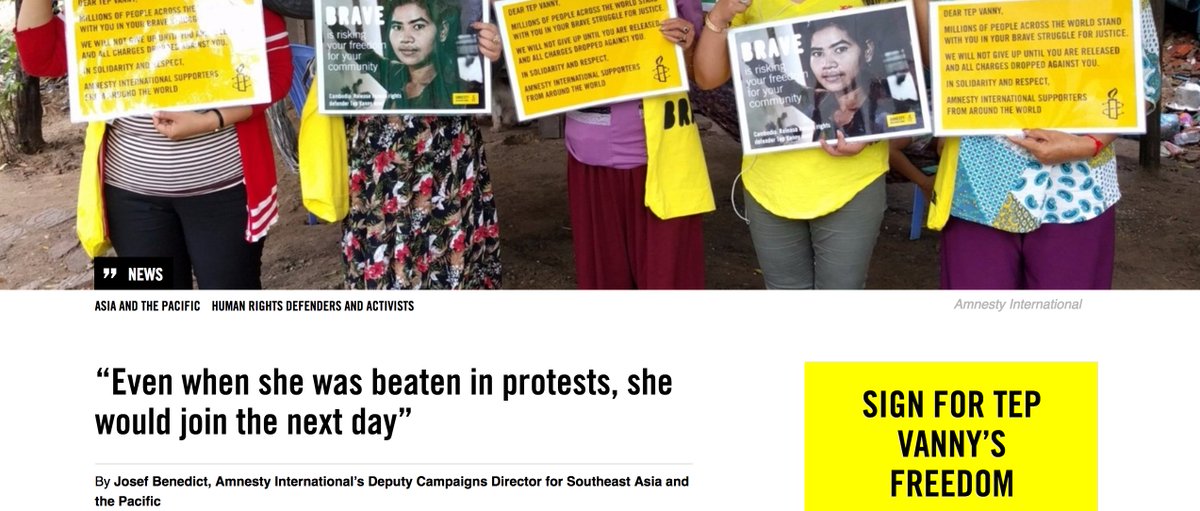FreeThe5KH's tweet photo. “Even when she was beaten in protests, she would join the next day”.Sign @amnesty online petition to #FreeTepVanny https://t.co/FOBaVkZkHt. https://t.co/SXIXPHx7Ux