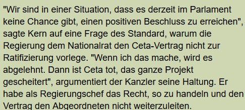 Das #CETA nicht vorgelegt wird, ist eine klare Missachtung des Parlaments.
