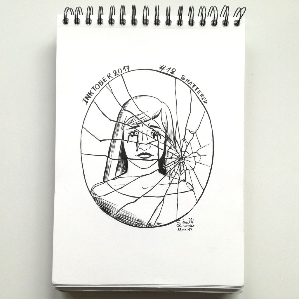 quentinchaille's tweet photo. #Inktober #Inktober2017 #Inktober2017Number12 #Shattered #BrokenMirror #BrokenHeart #Crying #InkDrawing #InkIllustration #InkingWithABrush https://t.co/2xuwxGxIqz