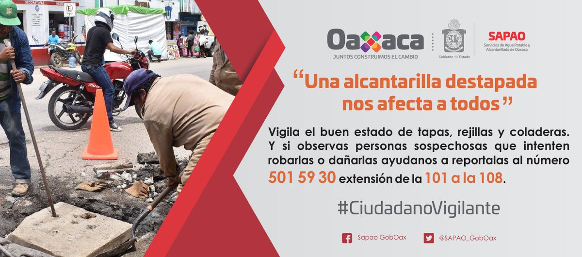 SOAPA_Oax's tweet photo. Seamos ciudadanos vigilantes y cuidemos las instalaciones hidráulicas de nuestra ciudad, cualquier anomalía repórtala al 5015930. https://t.co/4WsXufVvZH