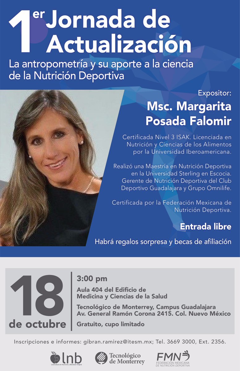 lnb_gdl's tweet photo. Conferencia gratuita: La antropometría y su aporte a la ciencia de la nutrición deportiva. #orgulloLNB #TecSalud https://t.co/mUGrPgDJe8
