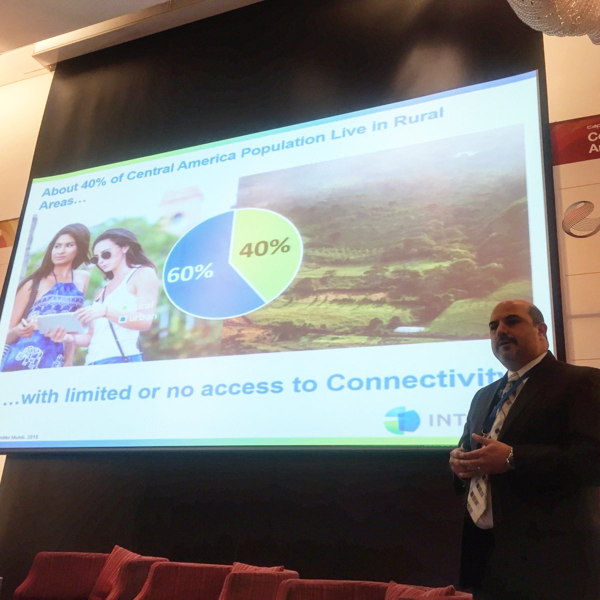 CapacityEvents's tweet photo. "40% of Central Americans live in rural areas with limited or no access to connectivity" @INTELSAT #capacityCAA #connectivity https://t.co/FEhj8ICusa