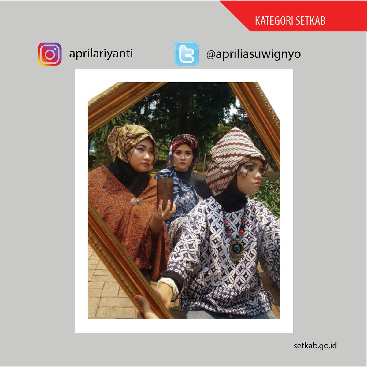 setkabgoid's tweet photo. b. Batik adalah keberagaman. #BanggaBerBatik  #banggaberbatik #setkab #swafoto #mirrorselfie #tamanayodya - @ApriliaSuwignyo https://t.co/TvFiCkySe6