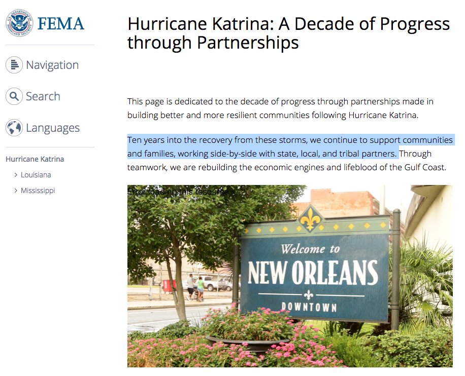 FEMA was in Louisiana for more than 10 YEARS after Katrina. 