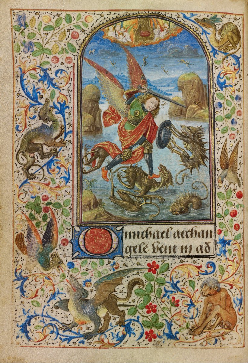 Saint Michael battling against a monstrous army.
Lieven van Lathem, ca. 1469.
The J. Paul Getty Museum.