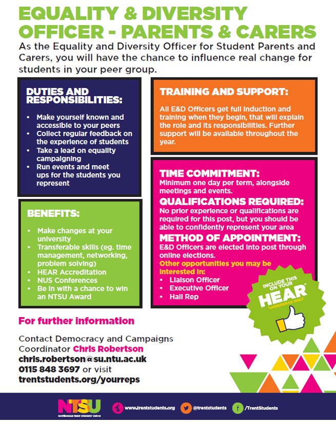 Nominations for Student Parents/Carers officer in @Trentstudents's by-elections are open until 12pm FRIDAY! Get to trentstudents.org!