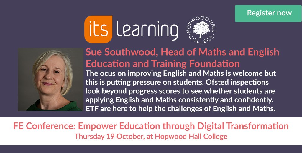 itslearningUK's tweet photo. Meet the speakers: @SueSouthwood on Thursday 19 October #EmpowerEdu17 #EAM #FE @hopwoodhall https://t.co/F0XQLfKeVb https://t.co/vBZcNlXk6J