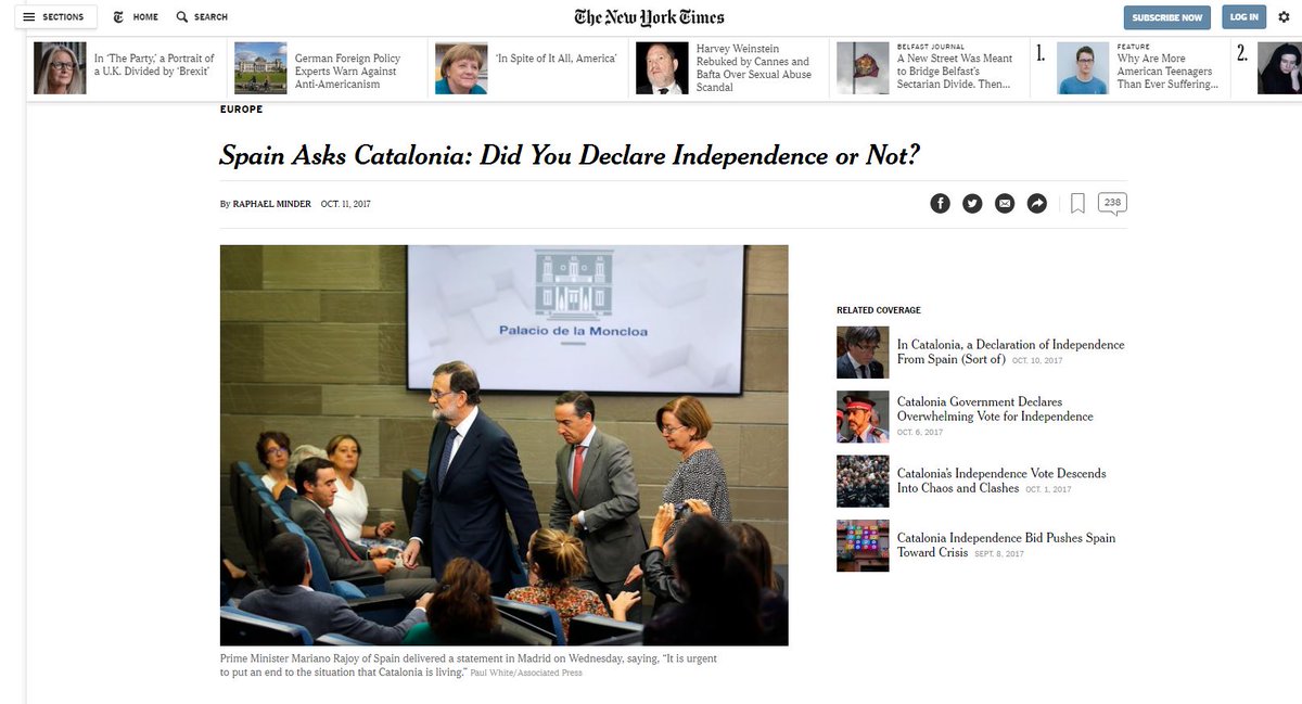 3CatInfo's tweet photo. "Espanya pregunta a Catalunya: 'vas declarar la independència o no?'", publica el @nytimes  
https://t.co/QyIqoubZtl
#10octTV3 #10oCatRàdio https://t.co/iHzcnHEcRo