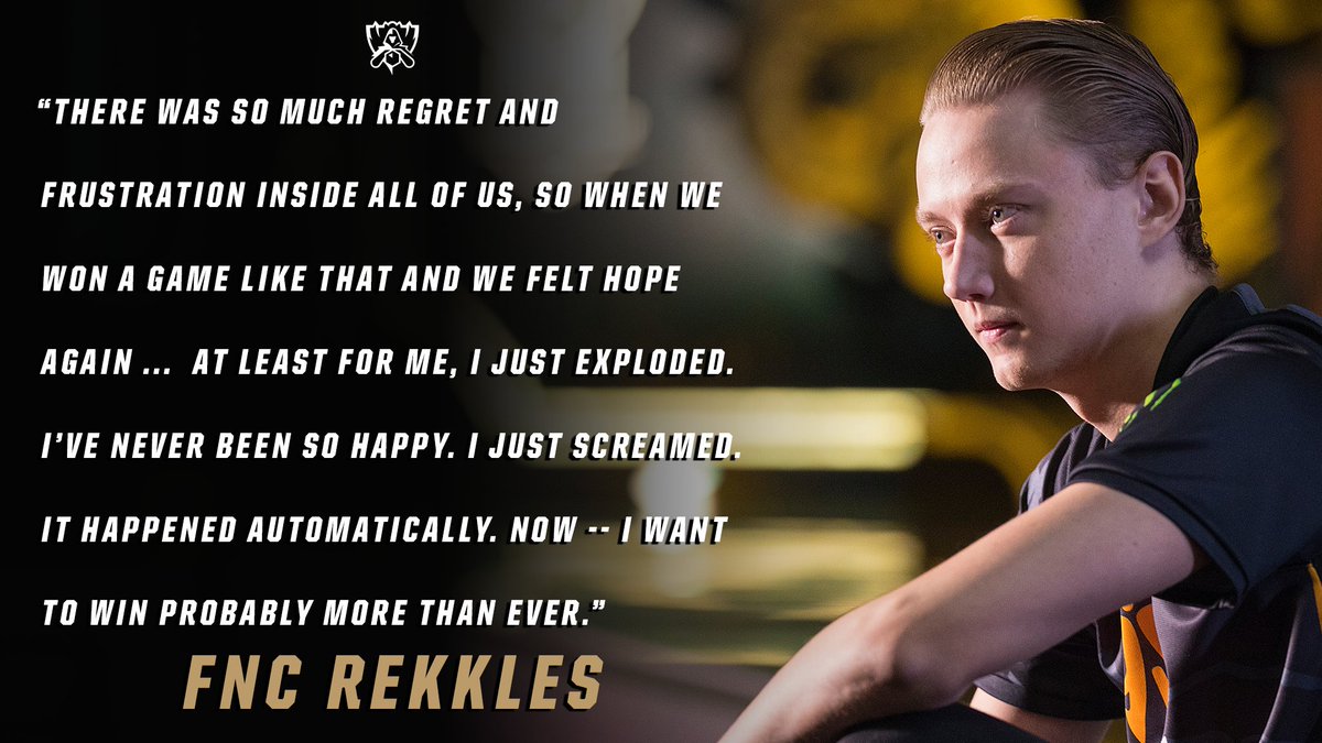 lolesports's tweet photo. .@RekklesLoL on @FNATIC's first win over IMT and the start of their improbable run to the 2017 World Championship Quarterfinals #Worlds2017 https://t.co/62VRxAA1tI