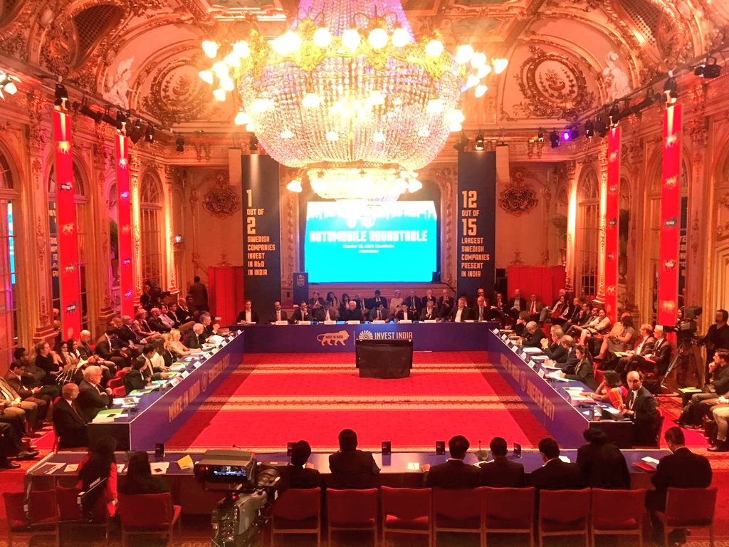 investindia's tweet photo. Packed house at the @investindia Auto Roundtable @makeinindia Sweden! Discussions on skill development, R&amp;D, Industry 4.0 #IndiaInStockholm https://t.co/IyICHu3GOK