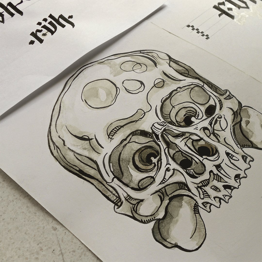 butcherproject's tweet photo. Skull with kuretake brush pen #inktober #inktober2017 #skulldrawing #drawing #brush #butcherproject https://t.co/IpG6XvApUg