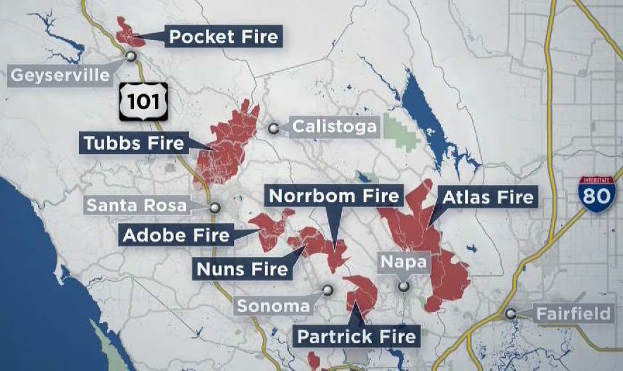 nbcbayarea's tweet photo. Here's a look at where wildfires in the North Bay as well as which areas are under evacuation orders: https://t.co/TuvIJexcXq https://t.co/mT8NPdKkU5