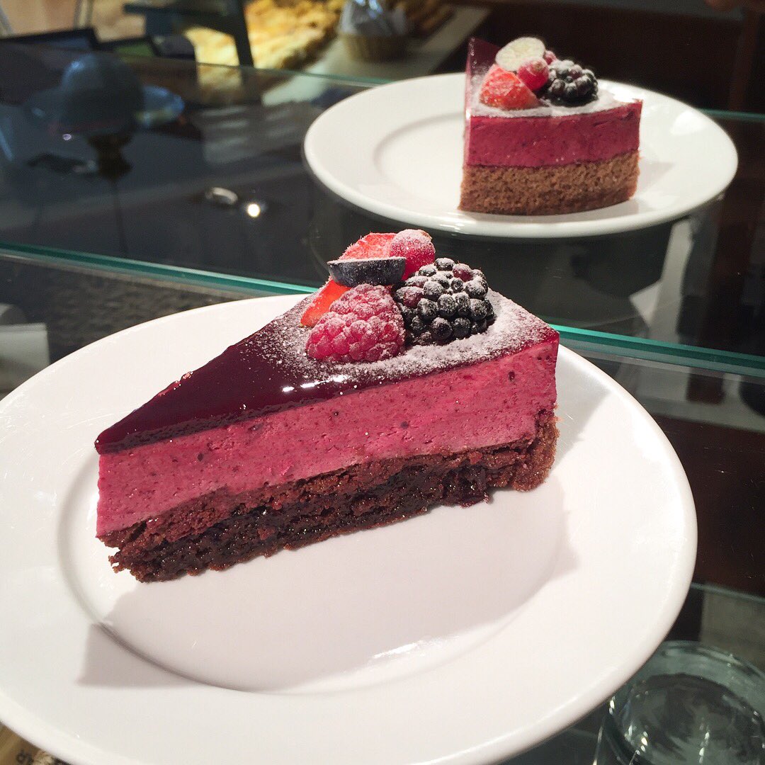The Cassis Gateaux, chocolate sponge, blackberry compote, blackcurrant mousse topped with a a shiny miroir #berrydelicous