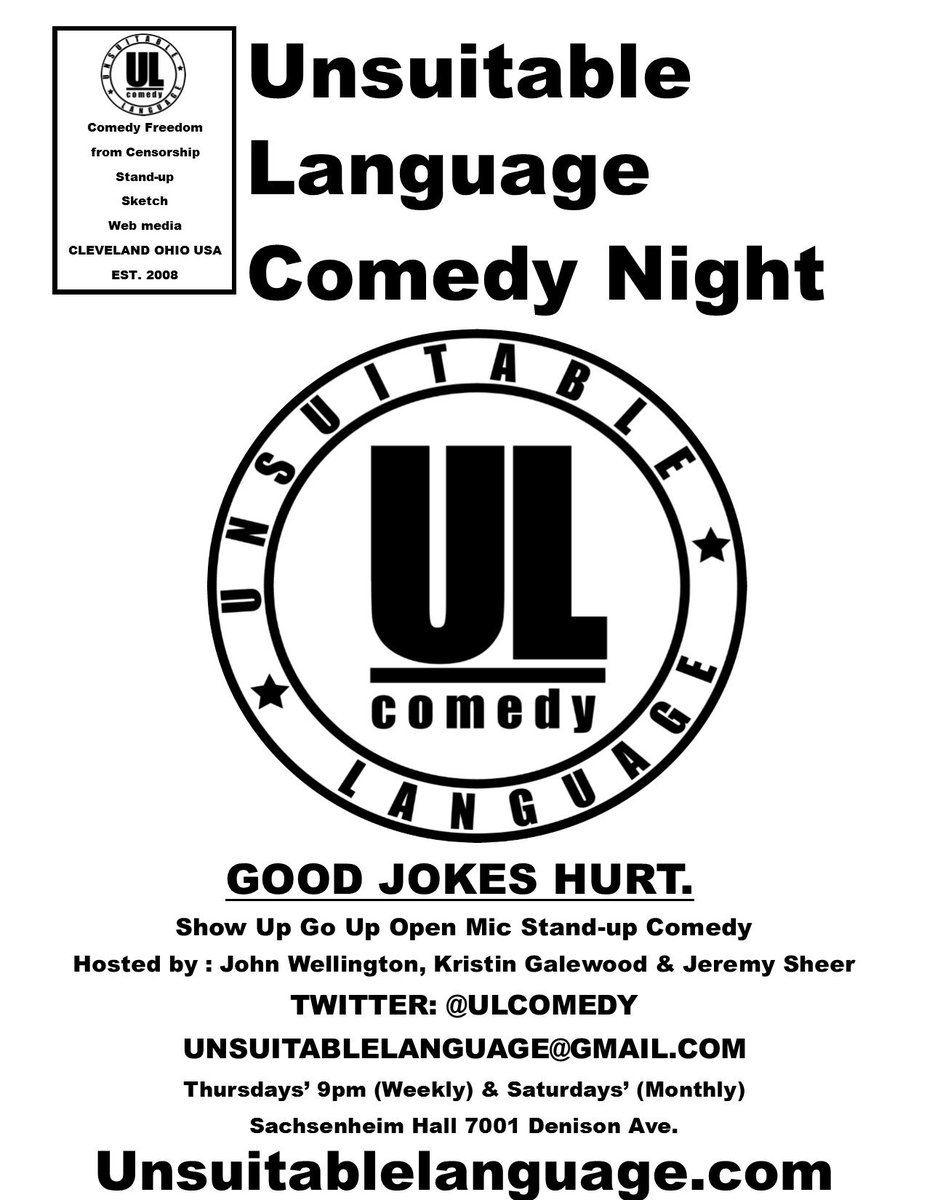 UNSUITABLANGUAG's tweet photo. Tonight Unsuitable Language #Comedy Night - Show up - go up - 9pm
$1Sliders &amp; 75cent Hot Dogs https://t.co/znaIKoQNxv #CLEOH #LIVE #FREE https://t.co/voZdL9Xpgu
