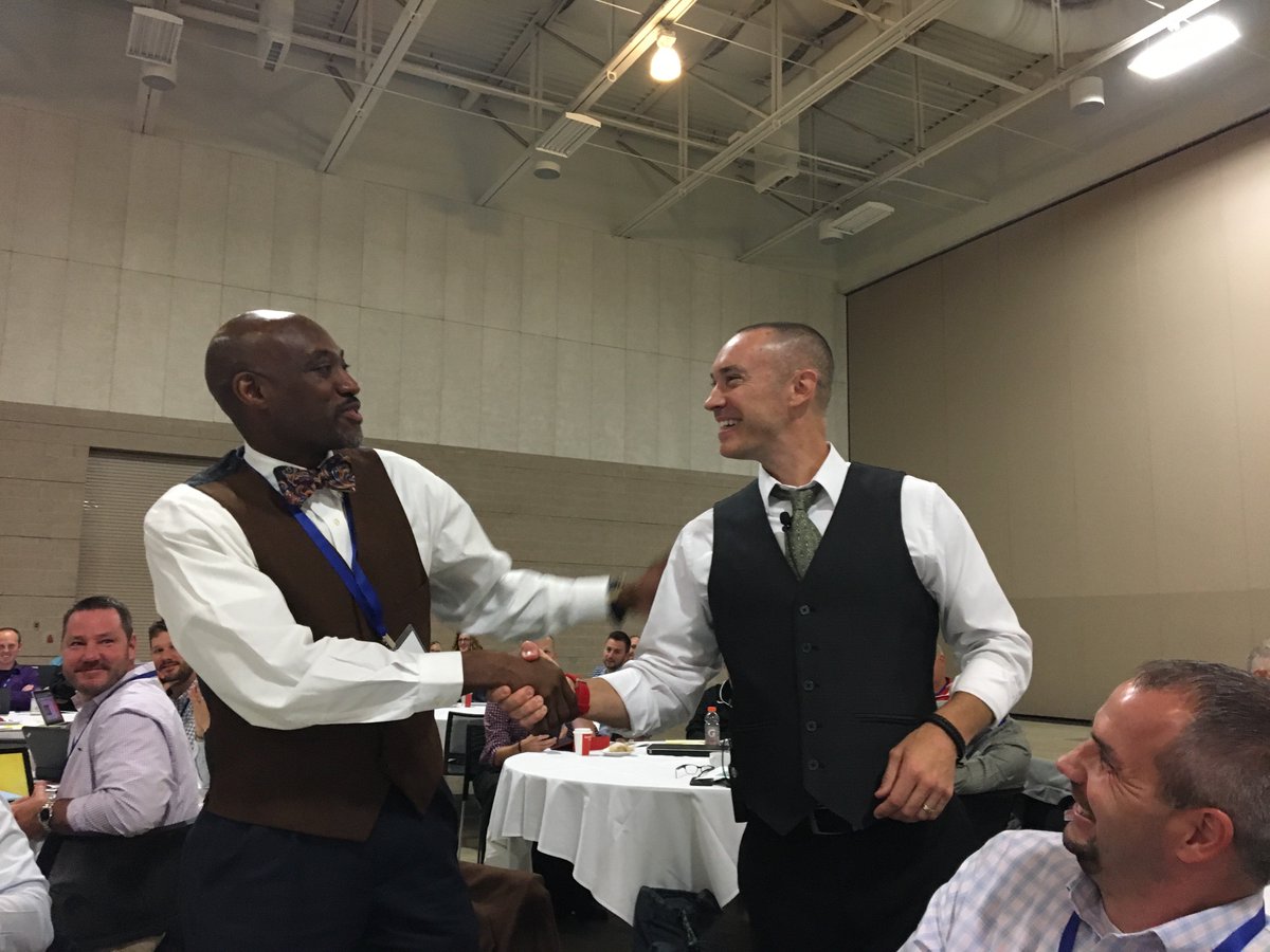 Dennis <a href="/D4Griffin3/">Dennis Griffin Jr</a> comparing strengths with keynote Pete <a href="/educationhall/">Pete Hall</a> #awsainwi