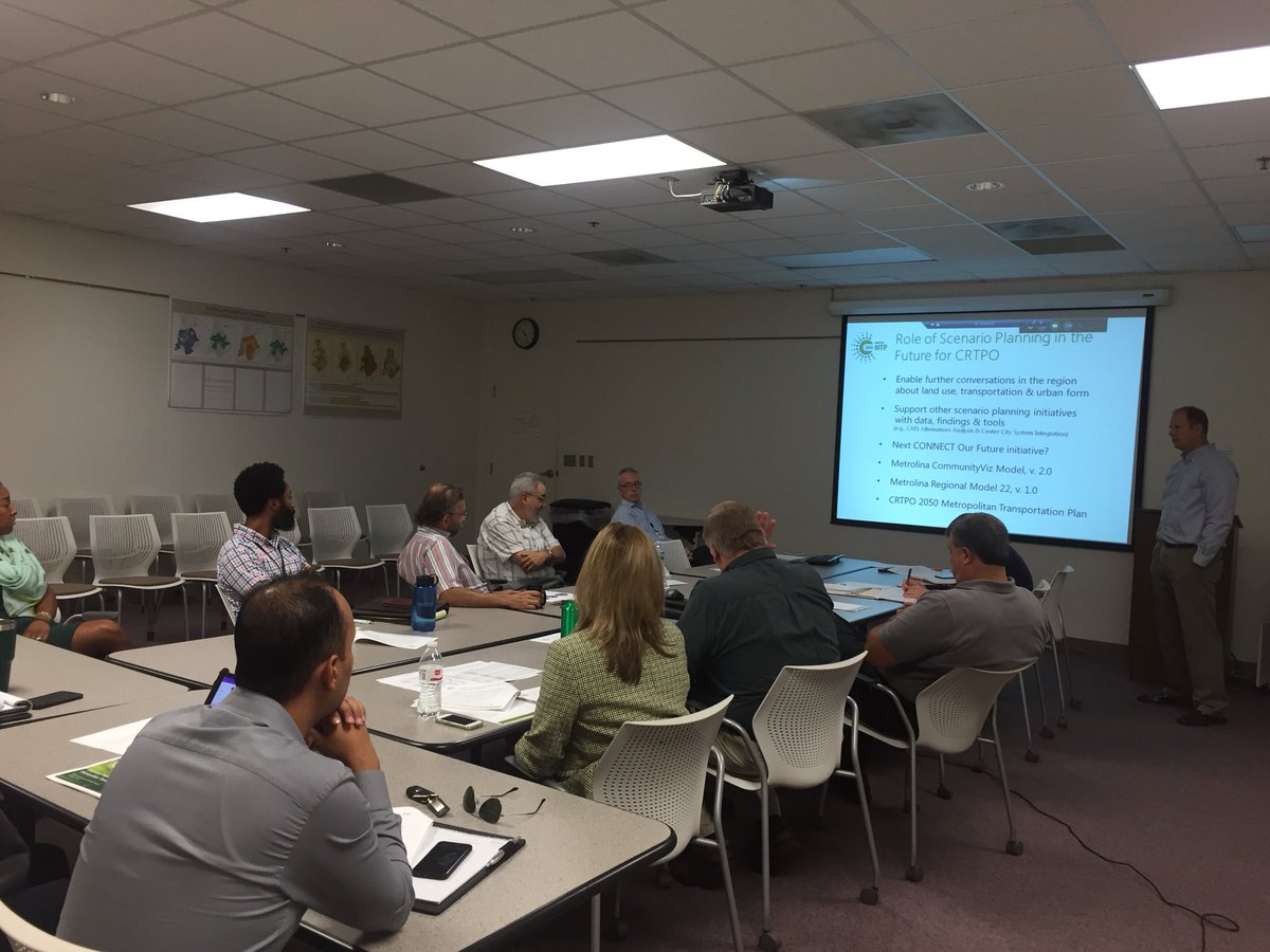 CLTRegionalTPO's tweet photo. Covering scenario planning as it relates to the #2045MTP in this morning’s meeting of the 2045 MTP Advisory Committee #CRTPOGrowingTomorrow https://t.co/L6ag8LatV4