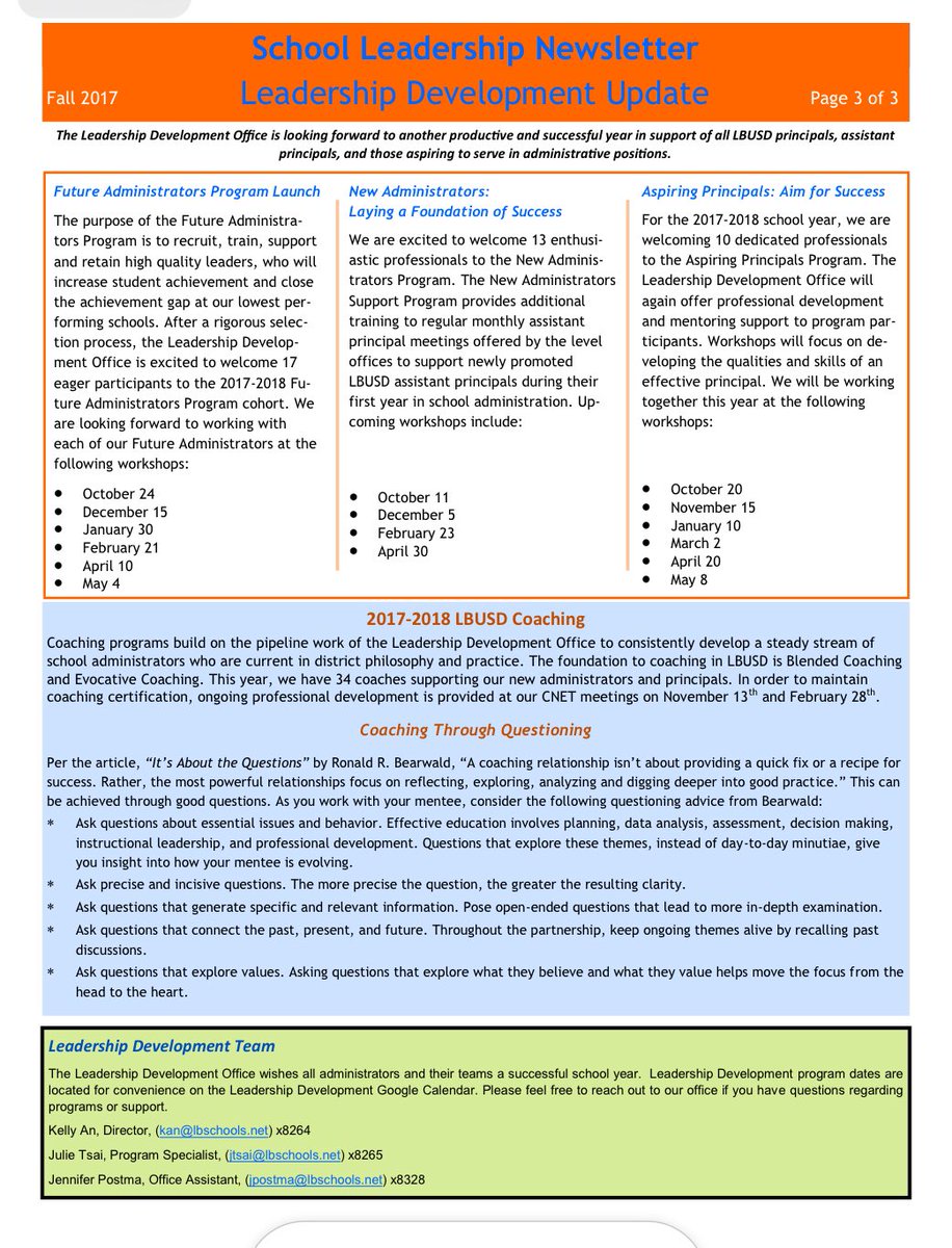 jbaker000's tweet photo. The Fall School Leadership Newsletter is here. Lots to think about as leaders in LBUSD. #theLBway #proudtobeLBUSD https://t.co/EuGA6nduXp