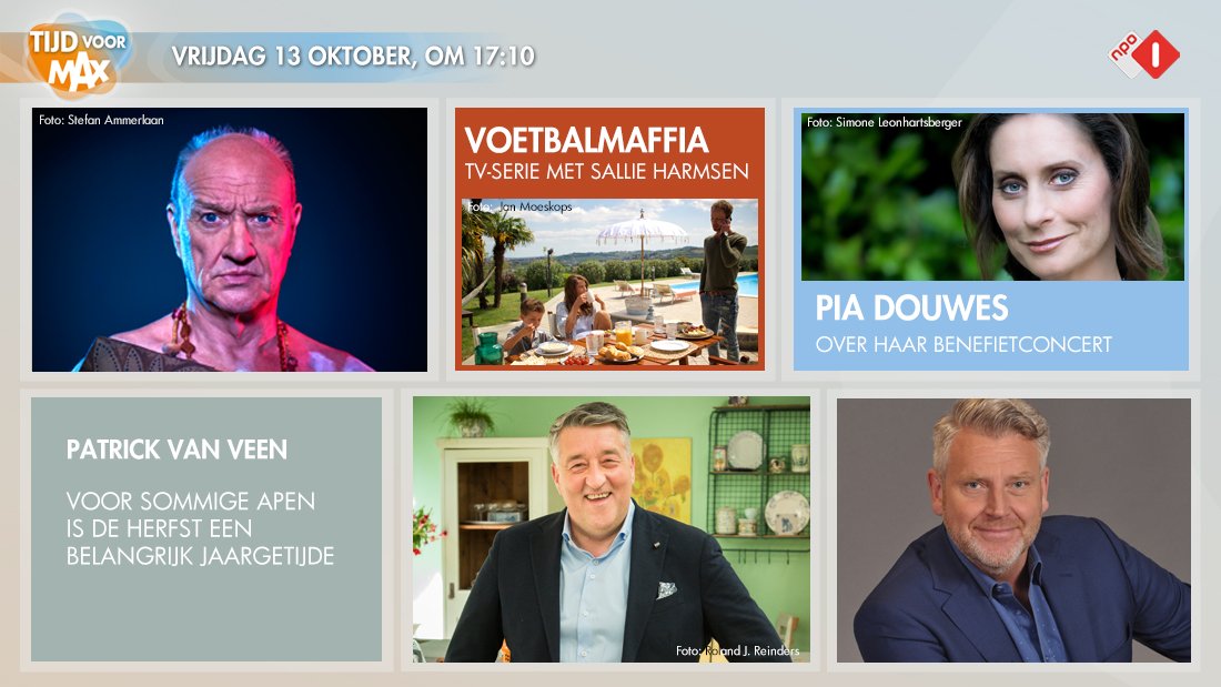 Vandaag in #tijdvoorMAX: o.a. <a href="/henkpoort/">henk poort</a>, <a href="/PDouwesOfficial/">Pia Douwes</a> en <a href="/BijRobert/">Robert van Beckhoven</a>.