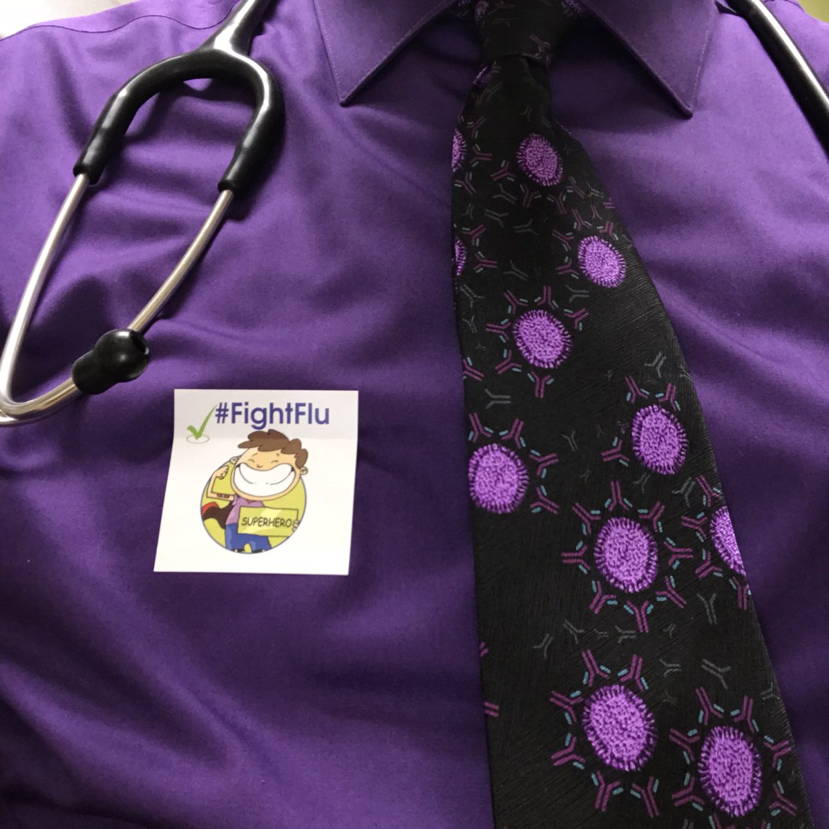 PedsGeekMD's tweet photo. Making good use of those #FightFlu stickers, @IAmTheHerd! Thank you! #vaccineswork @InvisThreat https://t.co/2k33QwMHF4
