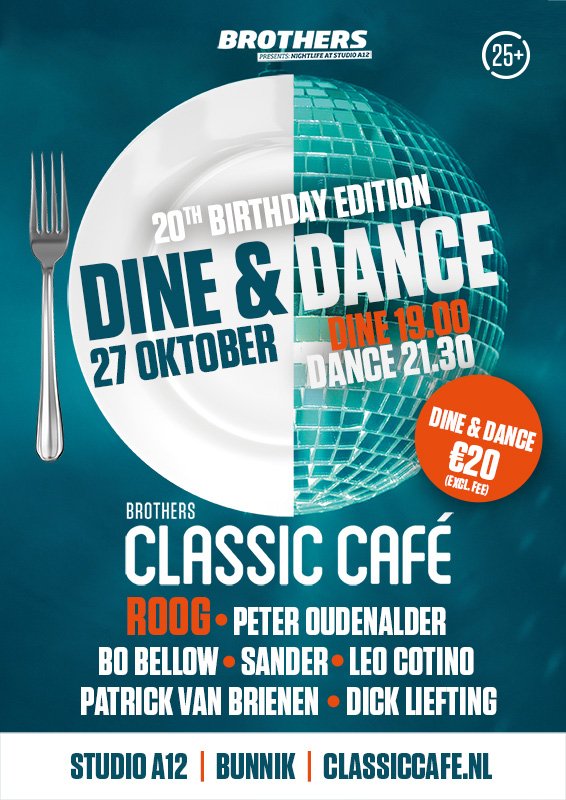 Brothersbunnik's tweet photo. 27 oktober vieren wij onze 20e verjaardag met de speciale Birthday editie van Classic Café: Dine &amp; Dance!🎉🍾Tickets: https://t.co/jyMeuyOTgE https://t.co/Qr6L1eLmbZ