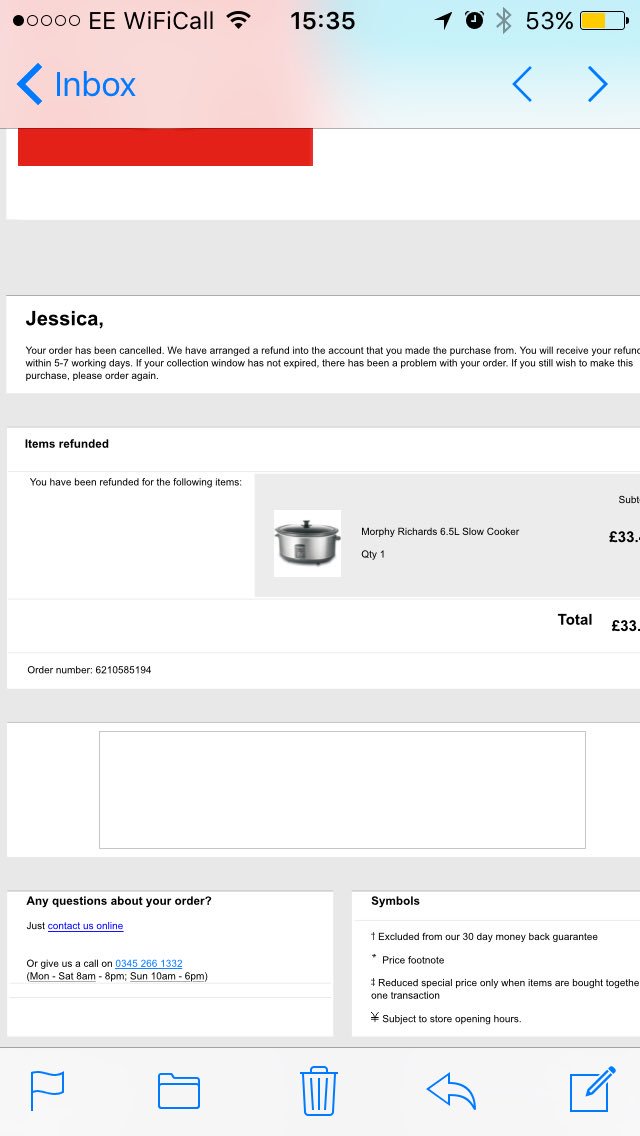 jessibobs's tweet photo. @Argos_Online rubbish!Ordered slow cooker as a gift to collect tomorrow paid then get this...took payment when obviously out of stock! https://t.co/vzIyru6zjc