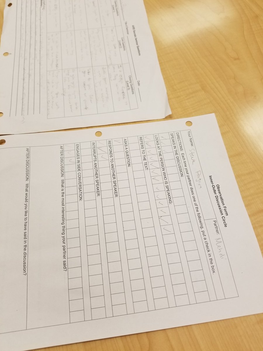 BrandyLMcDonald's tweet photo. Eng 11 prep to write analysis through Socratic Seminar - wrote OWN questions & provided feedback to each other. #noteachertalk @lynnholahan https://t.co/Ie79BXPOpn