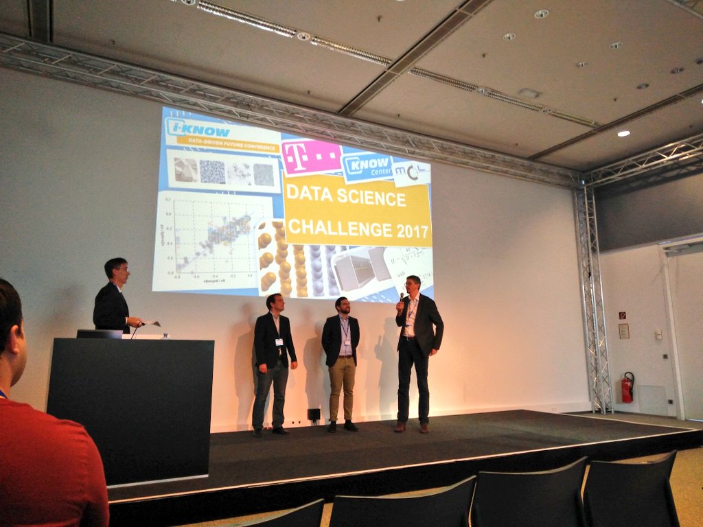 iKNOWconf's tweet photo. Now it's time for the award presentation of the 1st Data Science Challenge by @Know_Center Materials Center Leoben @tmobileat #iknow2017 https://t.co/FSmmyWH3ID