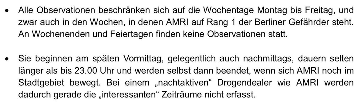 So geht Observation in Berlin: Nur an Werktagen, nur bis 23 Uhr, nicht an Wochenenden und Feiertagen. #Amri