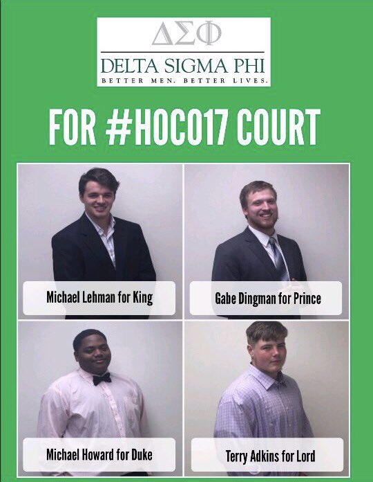DSP_Sigma's tweet photo. Vote #ΔΣΦ for homecoming court! These gentlemen would appreciate your vote👑 #Hoco2K17 https://t.co/pLNs6RVlPE