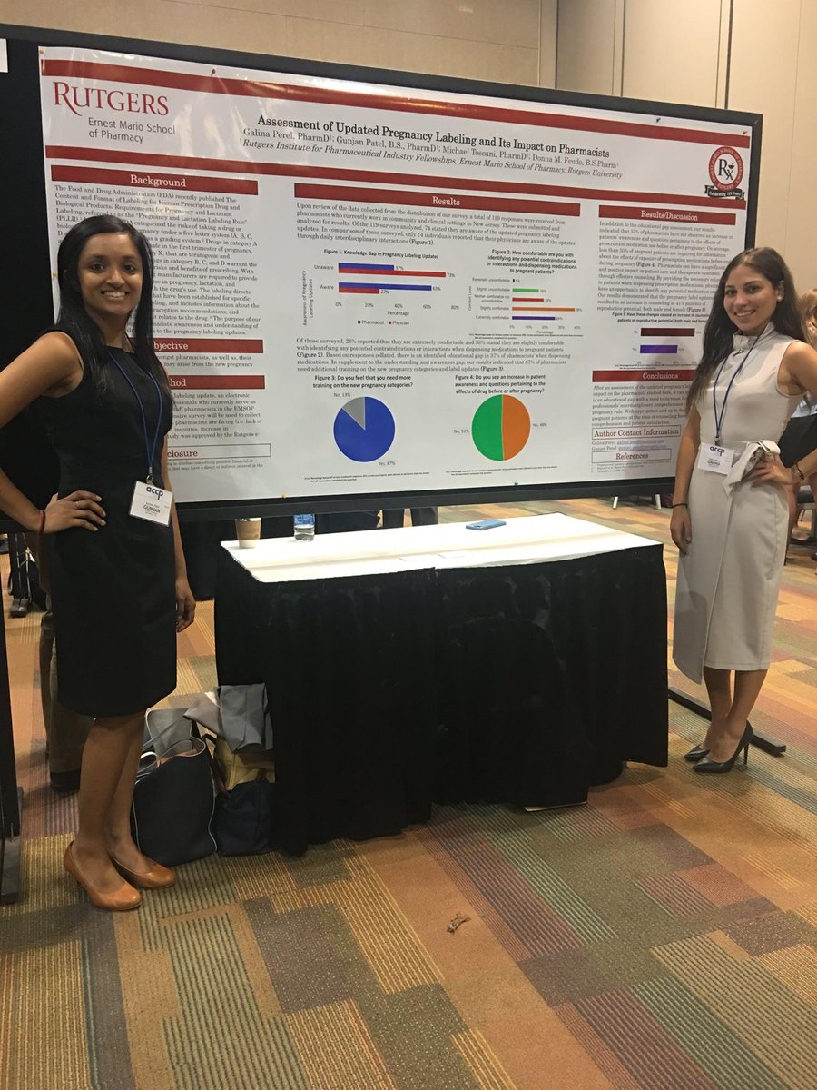 RutgersFellow's tweet photo. "Assessment of Updated Pregnancy Labeling and Its Impact on Pharmacists" presented by Galina Perel &amp; Gunjan Patel #ACCPmeeting #PhoenixAZ https://t.co/OZN055FwU8