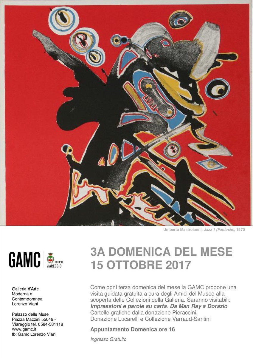 Domenica 15 ottobre ore 16.00
Visita guidata gratuita alla scoperta delle Collezioni della GAMC
Ingresso libero