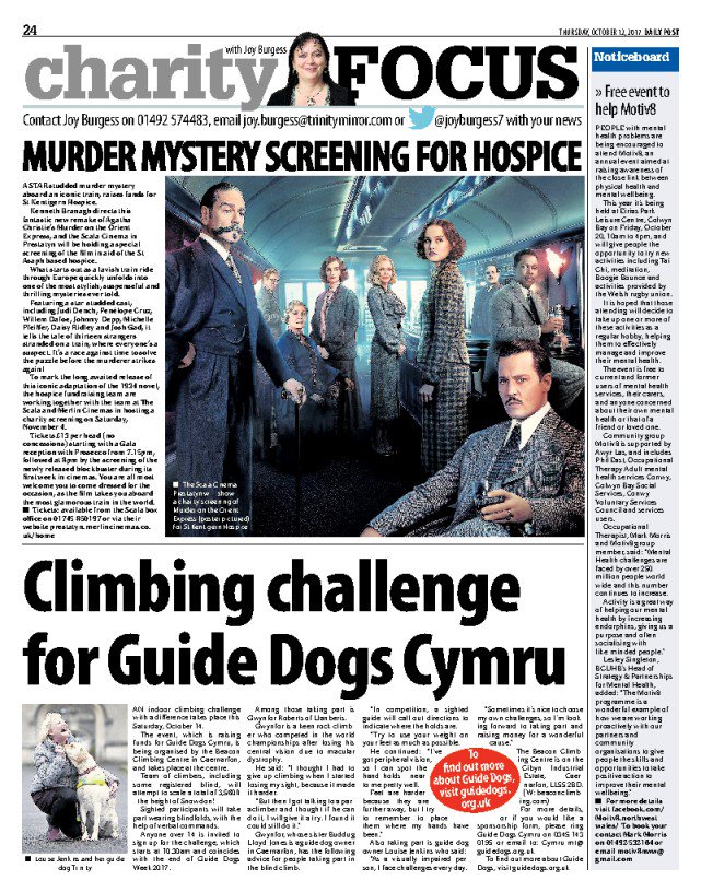 In this week's <a href="/dailypostwales/">DailyPostWales</a> Charity Focus, <a href="/Prestatyn_Scala/">ScalaCinemaPrestatyn</a> will host a special gala evening screening in aid of <a href="/StKentigern/">St Kentigern Hospice</a> Hospice