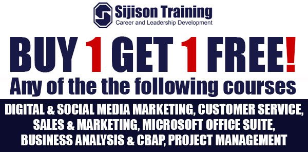 sijisontraining's tweet photo. Get 1 FREE Course When You Buy 1 of the following Courses Today: 
Digital &amp; Social Media Marketing
Project Management. 
Customer Services. https://t.co/hvLoU5EGhS
