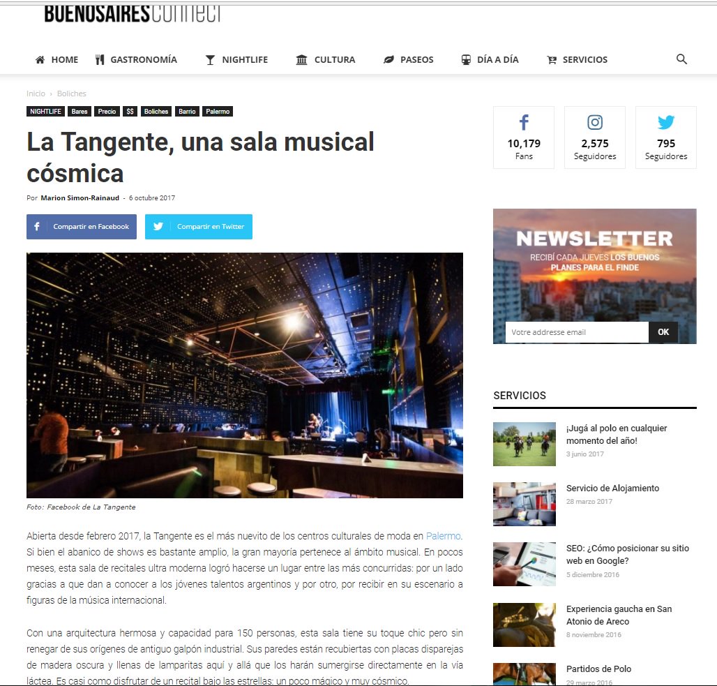 "<a href="/LatangenT/">La Tangente</a> una sala musical cósmica" #Latangente como espacio destacado por <a href="/BAConnect/">Buenos Aires Connect</a> escribe 📝#marionsimonrainaud Prensa: <a href="/phcomunicacion/">PH Comunicación</a>
