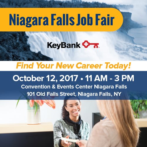NYSLabor's tweet photo. The Niagara Falls #JobFair is officially open! Check out the @keybank table for available employment opportunities! 🔑🏦 #NYLaborWorks https://t.co/mJVtpnk8lP