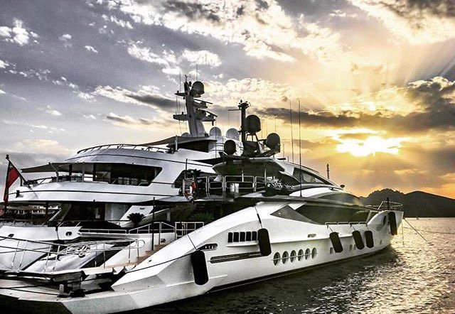 Sunset on M/Y Bliss. Photo by <a href="/superyachttimes/">Superyacht Times</a>