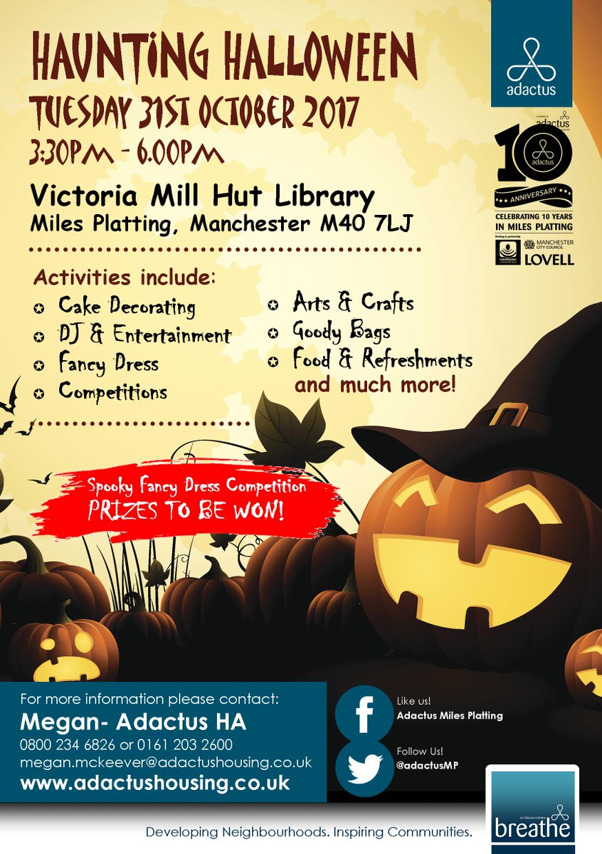 AFmilesplatting's tweet photo. Come along to the spooktastic Halloween event on 31st Oct at MileS Platting library 3,30 onwards @AdactusMP https://t.co/lmuNdxuLiu