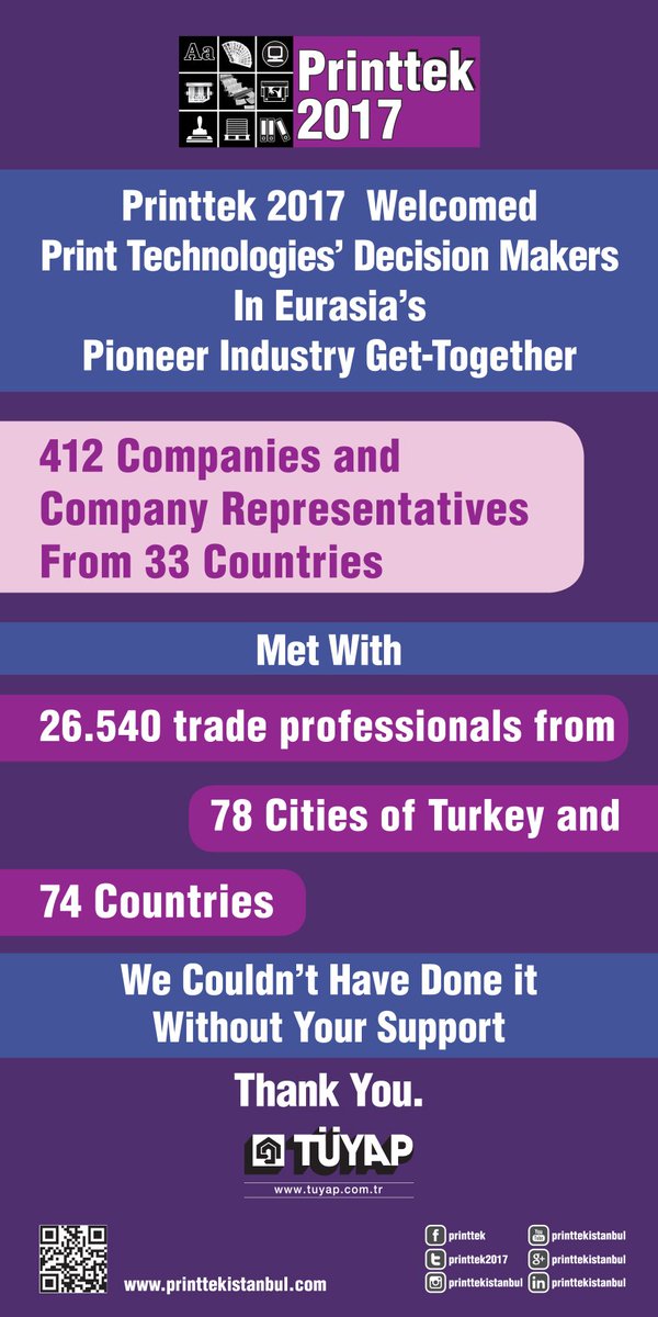 PrinttekDigital's tweet photo. Printtek 2017, summarised results of the 5 days fair period !
We couldn't have done it without your support, Thank You...
#printtek2017 https://t.co/GtJ5rx6J5M
