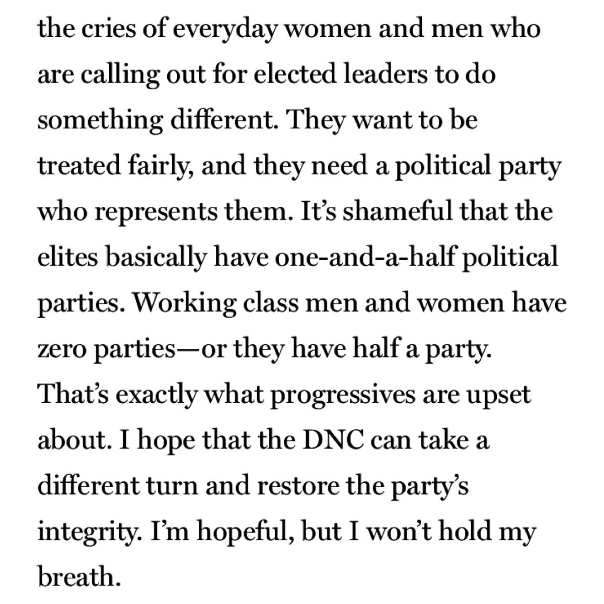 PeoplesParty_US's tweet photo. ‘It’s shameful that the elites basically have one-and-a-half political parties’ @ninaturner  #ThursdayThoughts #WorkingClassRising https://t.co/R0PccbDlEa