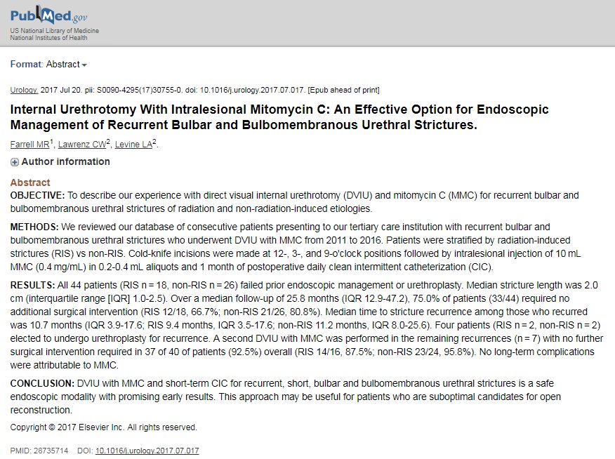 Rush Urology (@rushurology) on Twitter photo DVIU with Mitomycin C- An Effective Option for Recurrent Bulbomembranous Urethral Strictures. bit.ly/2xAgpF3 <a href="/RyanFarrellMD/">M. Ryan Farrell, MD MPH</a> DVIU with Mitomycin C- An Effective Option for Recurrent Bulbomembranous Urethral Strictures. bit.ly/2xAgpF3 <a href="/RyanFarrellMD/">M. Ryan Farrell, MD MPH</a>