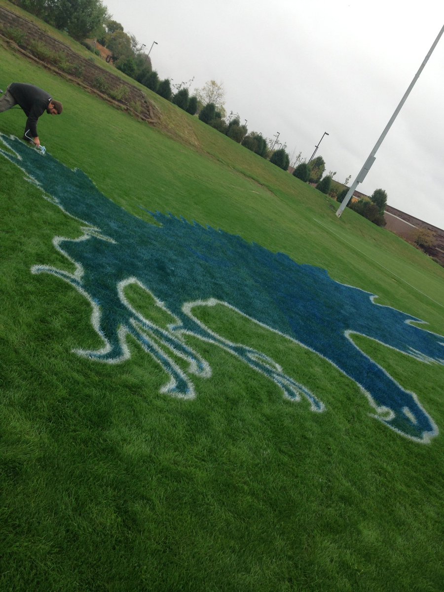 afischturf's tweet photo. Athletic Field Maintenance getting some good logo painting practice. I'm impressed with the attention to detail! https://t.co/jWtmtaQupd