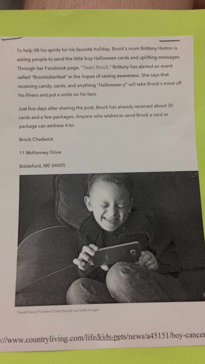 nqhs2019's tweet photo. Spread the word. Fill out cards at all lunches tomorrow for Halloween cards for Brock @NQHS2018 @nqhs2020 @NQHSSADD https://t.co/v1fjLwtmp6