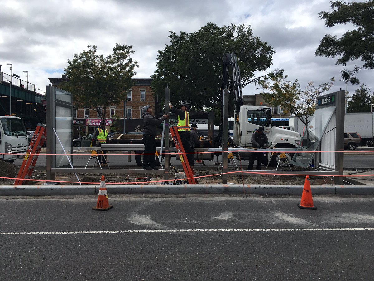 A new doublewide bus shelter is being installed today for the new
