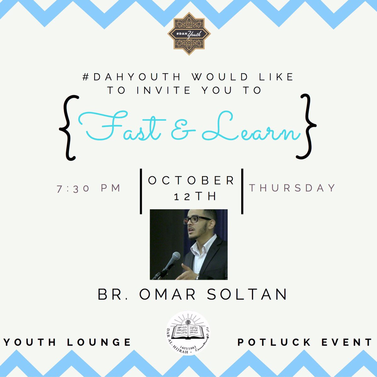 DAH_Youth's tweet photo. Today and tomorrow's programs, hope to see you there! #dahyouth #fastandlearn #halaqa #potluck #justicefornabra https://t.co/j4RyI83Ozv