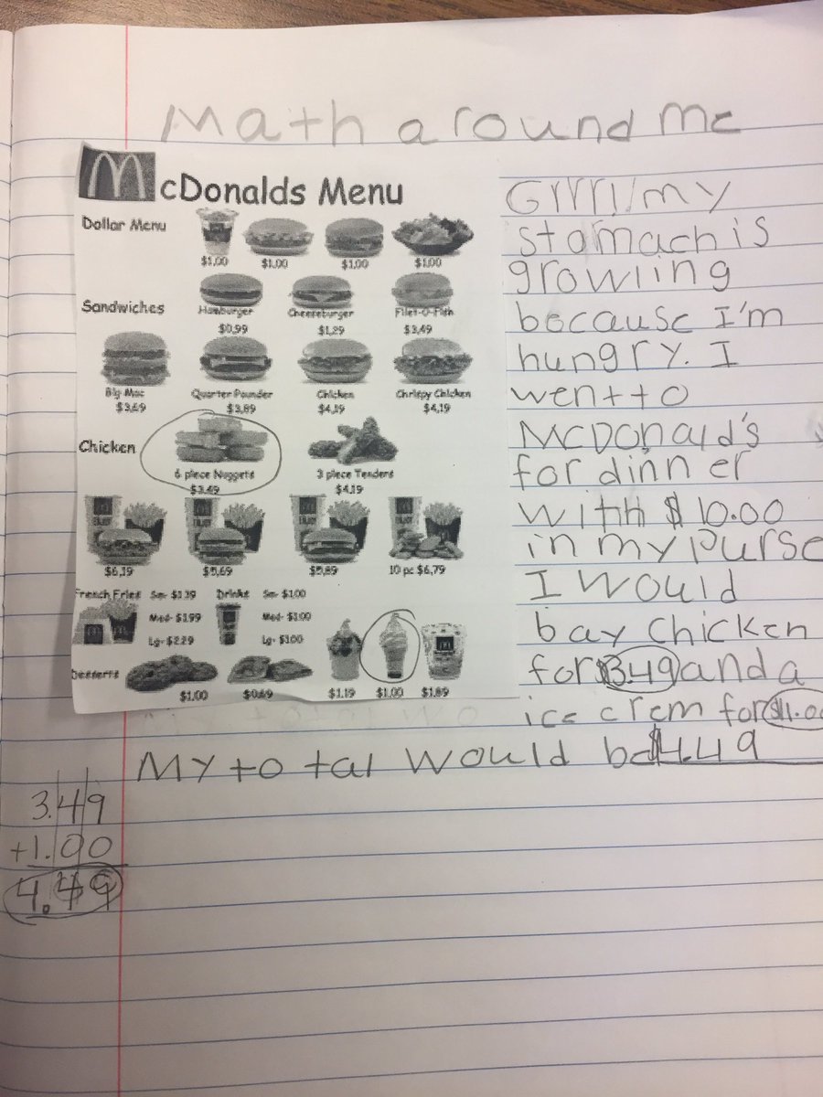 We used sentence stems to write about using math in real life during stations today! 🍔💵🍟💵 <a href="/stipesstallions/">Stipes Stallions</a>