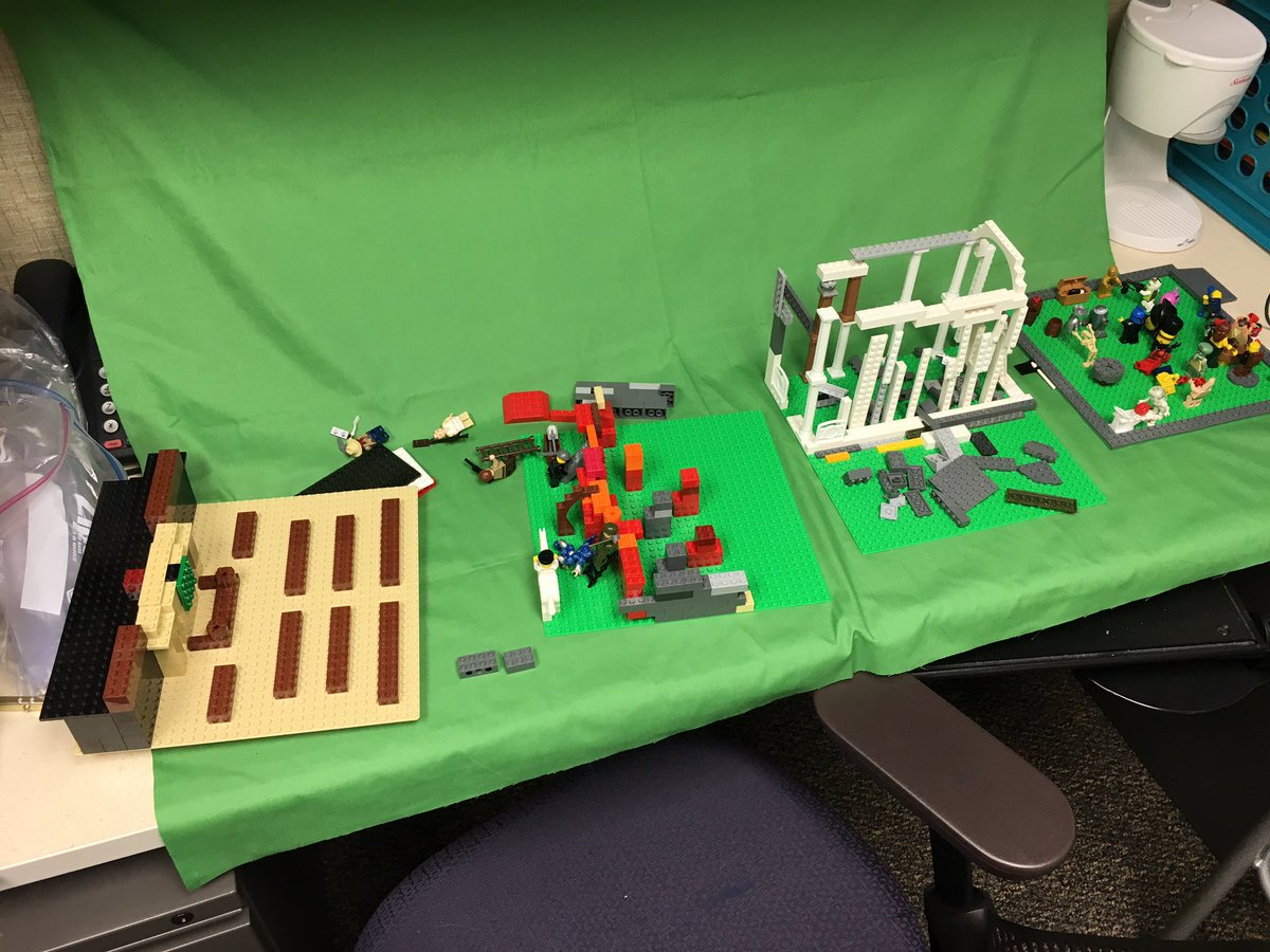 mrericcameron's tweet photo. L to R in mini #GreenScreen lab: House of Reps chamber, #WWI trench, Acropolis, Roaring 20s dance party
#makerspace
#MakingHistorywithLegos https://t.co/oH5XFDgrB6