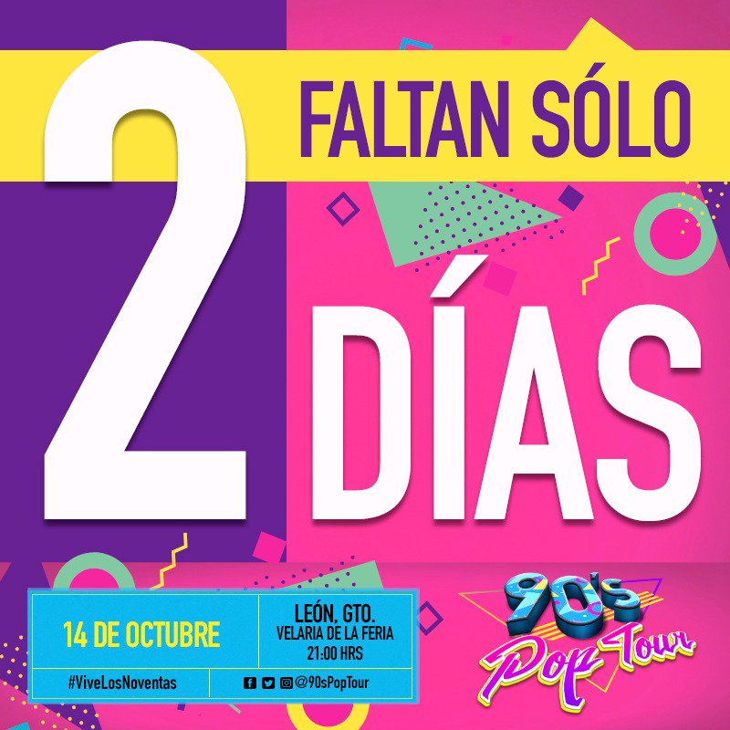 90sPopTourLeon's tweet photo. ¡Estamos a 2 días de #90sPopTourLeón! Compra tus boletos y no esperes más https://t.co/ipAxH6qc6W https://t.co/Ydc9hGujd4