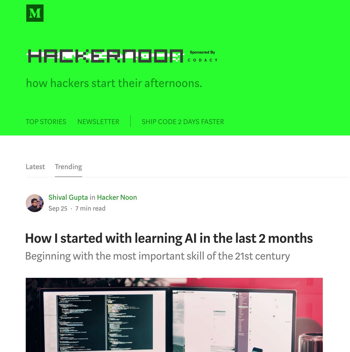 OgShival's tweet photo. Trending at #1 on @hackernoon. This is incredible! #AI #BigData #IoT #MachineLearning https://t.co/NnMRsDJcpw